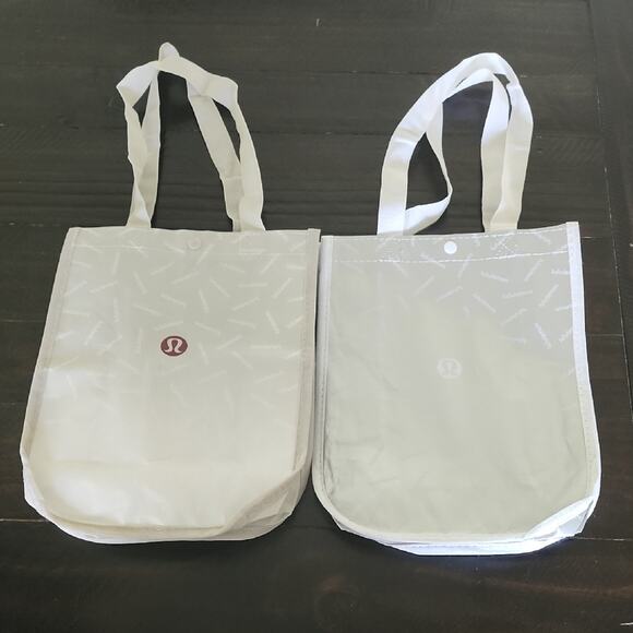 LULULEMON Tote Reusable Bags Small Silver / White & Tan / White Set of 2 - Picture 1 of 6